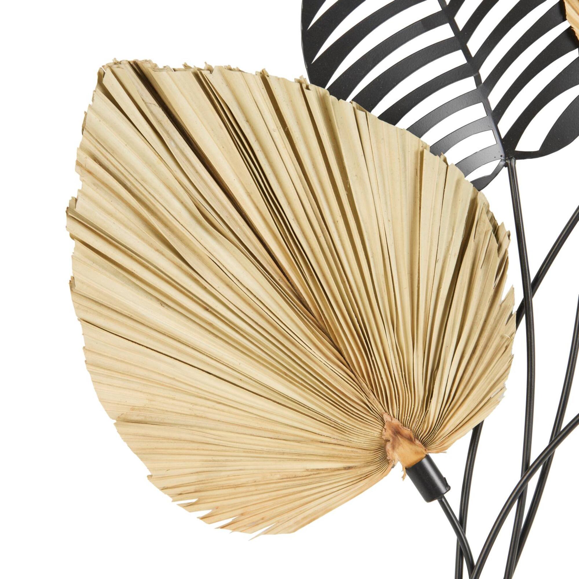 25" x 3" x 36" Brown Metal Leaf Layered Wall Decor with Palm Leave Accents